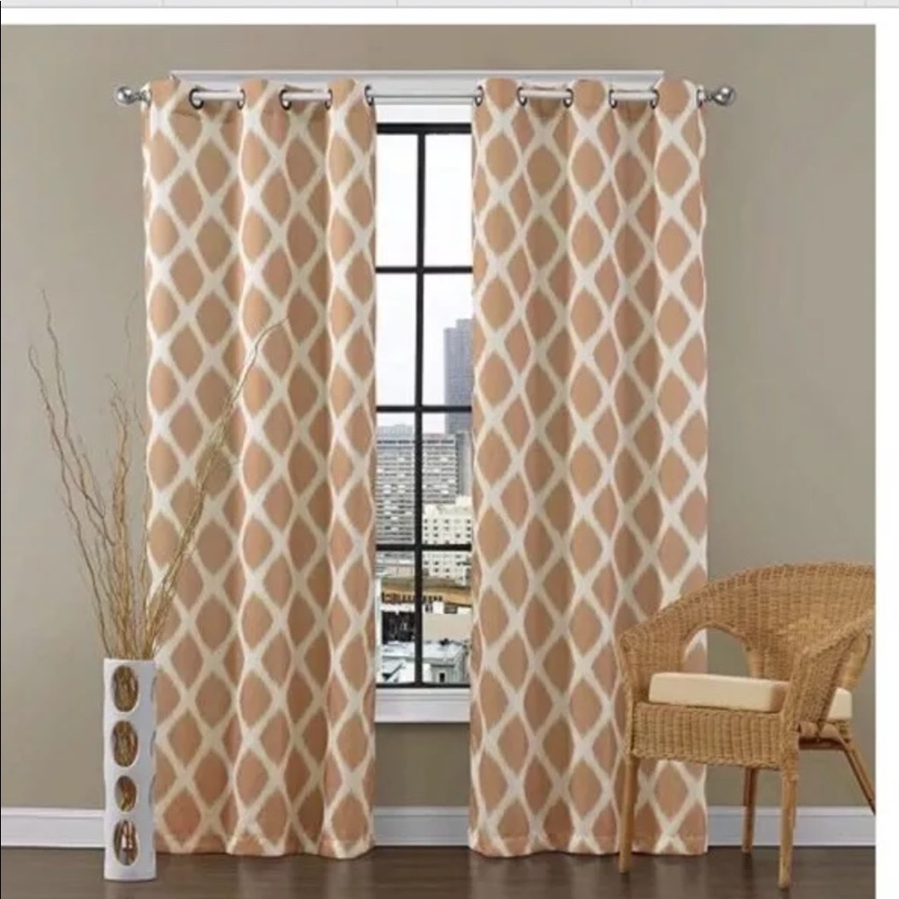 Tribeca diamond blackout curtains.1 pair taupe and light blue retailer for $130.